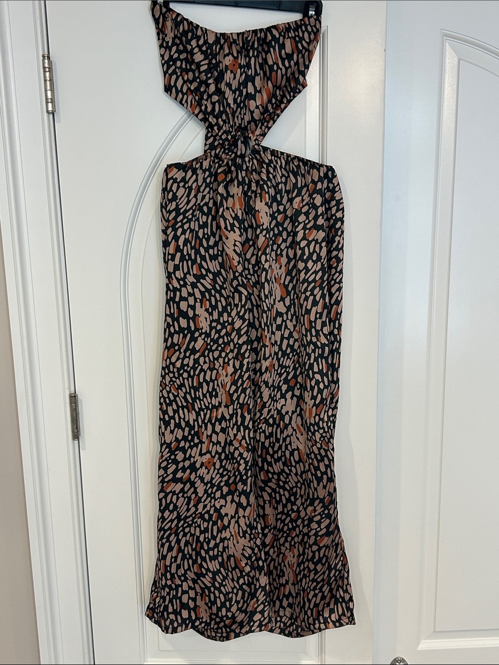 Vici Black Halter Backless Jumpsuit with Tan & Blush Print